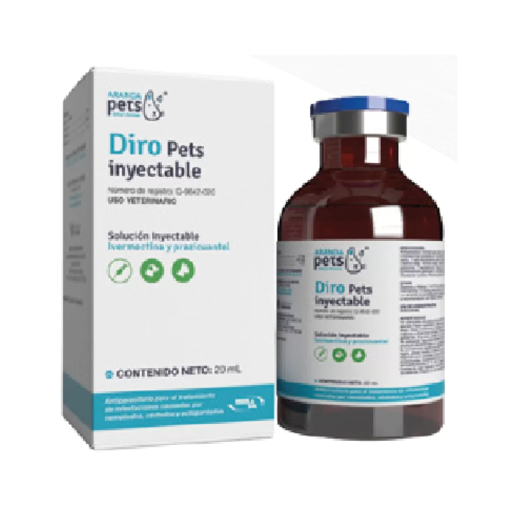 Diro Pets Solución inyectable 20 ml Ivermectina y Prazicuantel
