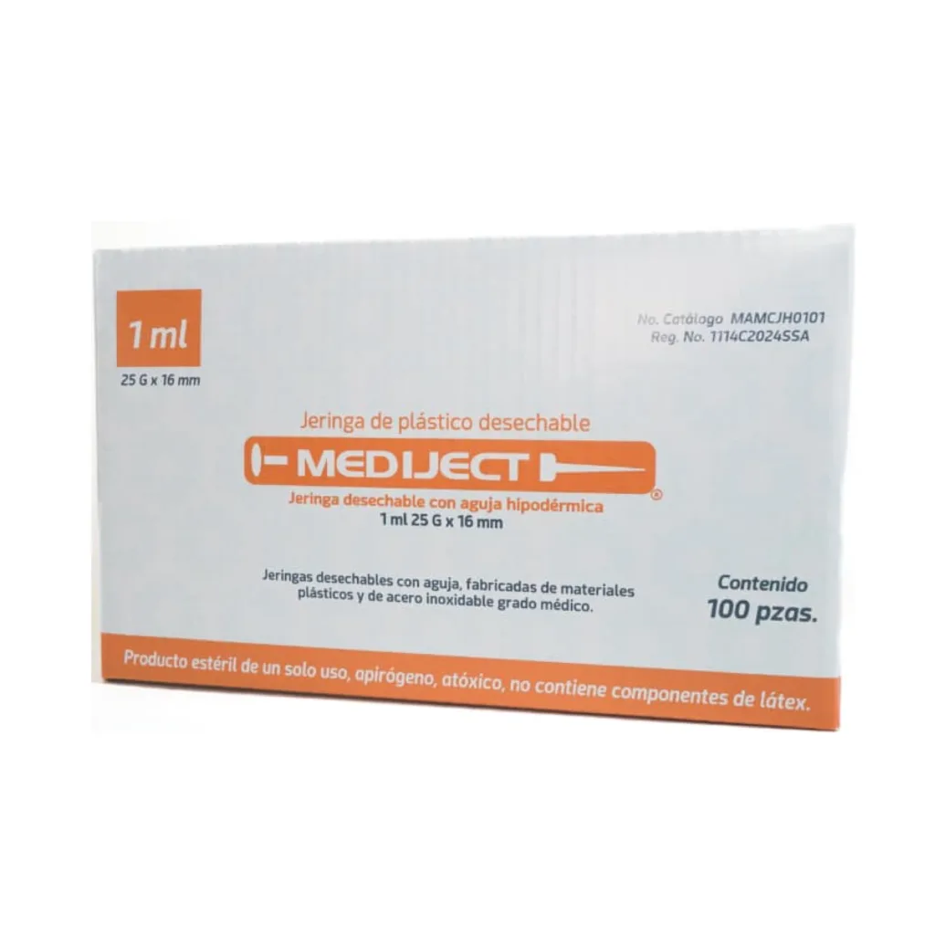 Jeringa Desechable 1 ml 25G x 16 mm MEDIJECT | Caja 100 pzas