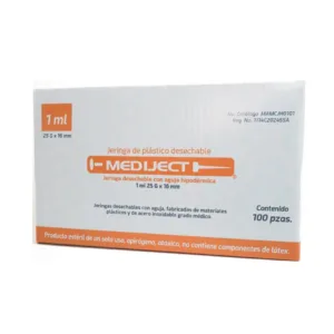 Jeringa Desechable 1 ml 25G x 16 mm MEDIJECT | Caja 100 pzas