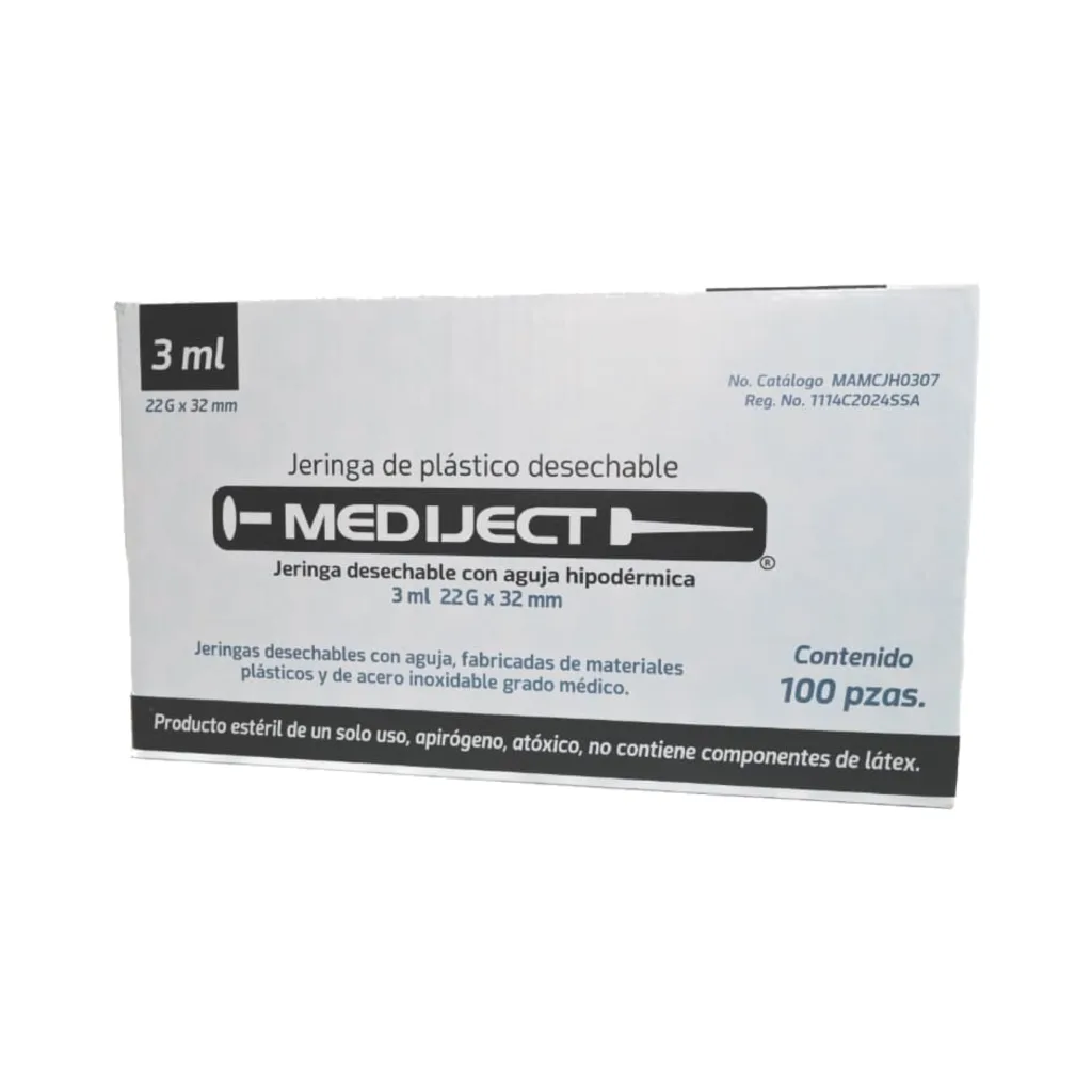 Jeringa Desechable MEDIJECT 3ml 22G x 32mm Caja 100 Piezas