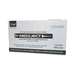 Jeringa Desechable MEDIJECT 3ml 22G x 32mm Caja 100 Piezas