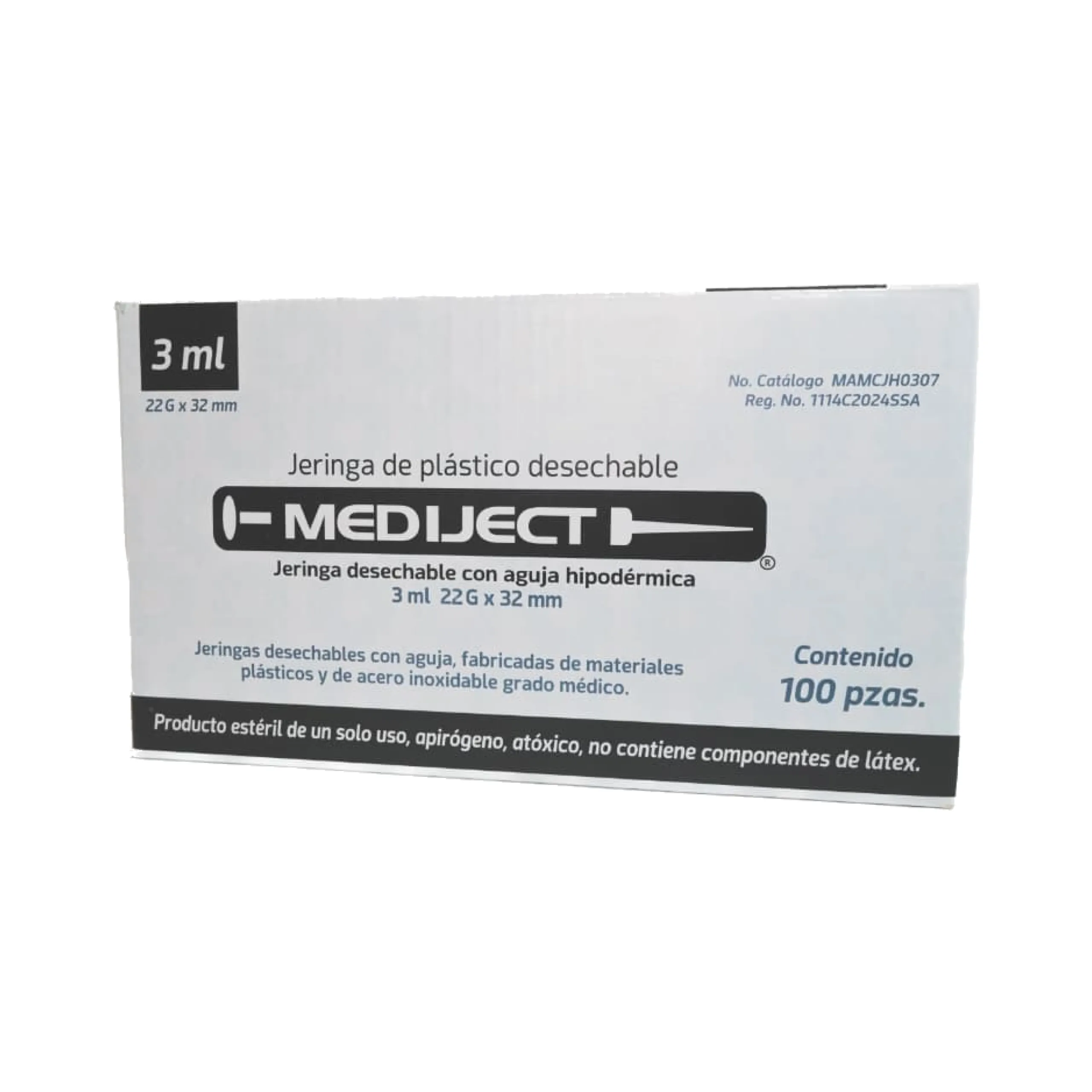 Jeringa Desechable MEDIJECT 3ml 22G x 32mm Caja 100 Piezas