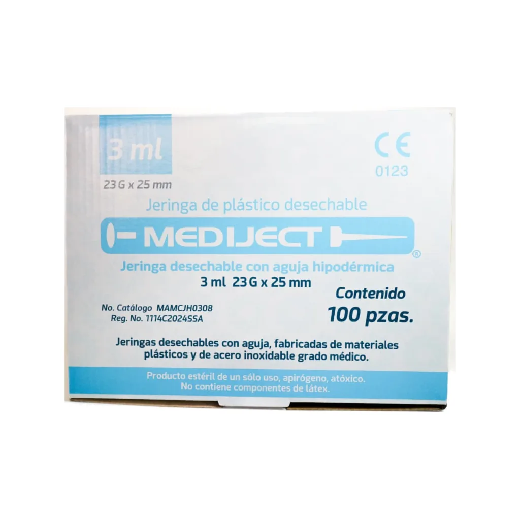 Jeringa Desechable MEDIJECT 3ml 23G x 25mm Caja con 100 Piezas