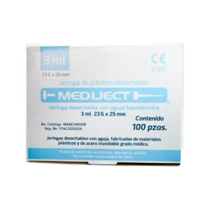 Jeringa Desechable MEDIJECT 3ml 23G x 25mm Caja con 100 Piezas