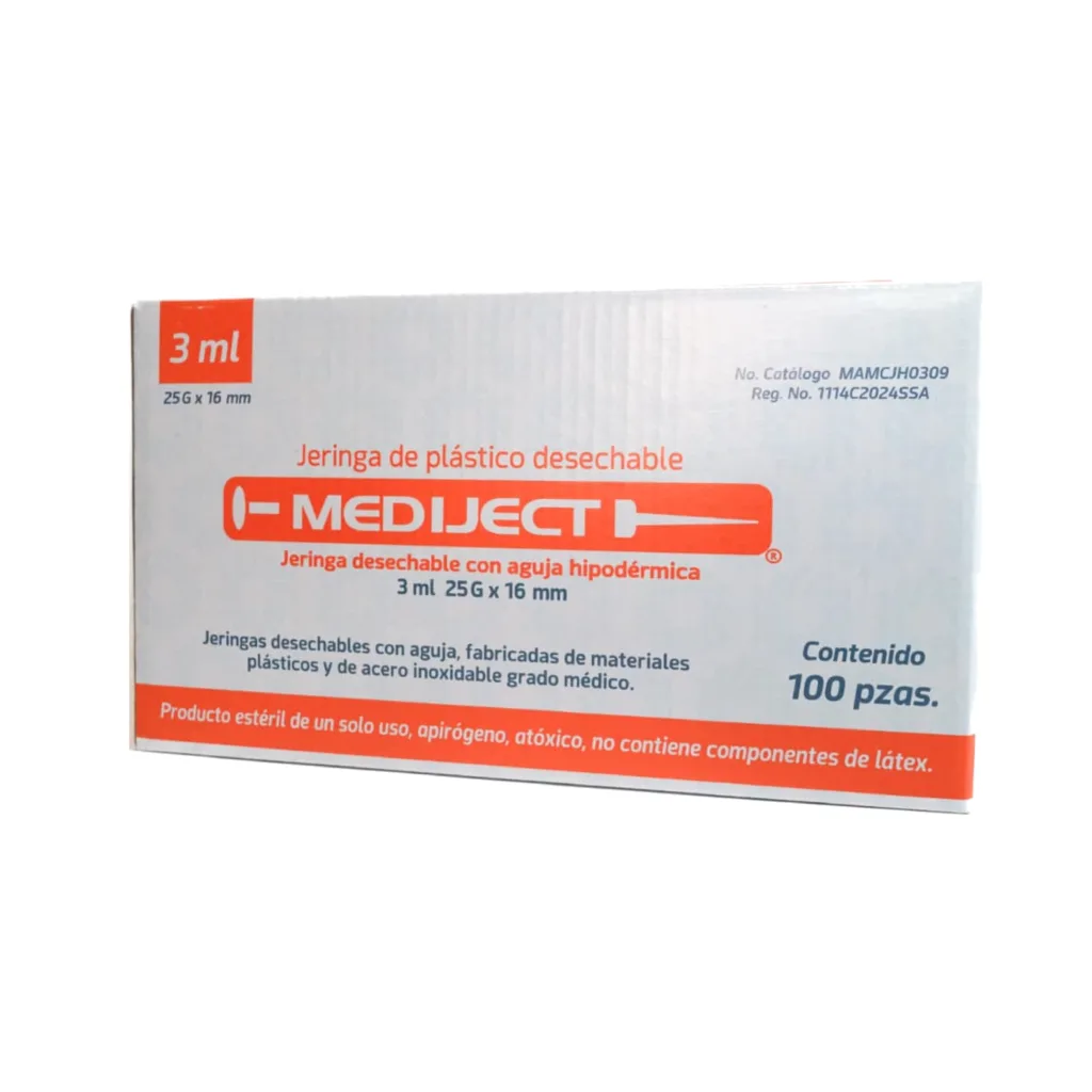 Jeringa Desechable MEDIJECT 3ml 25G x 16mm Caja 100 Piezas
