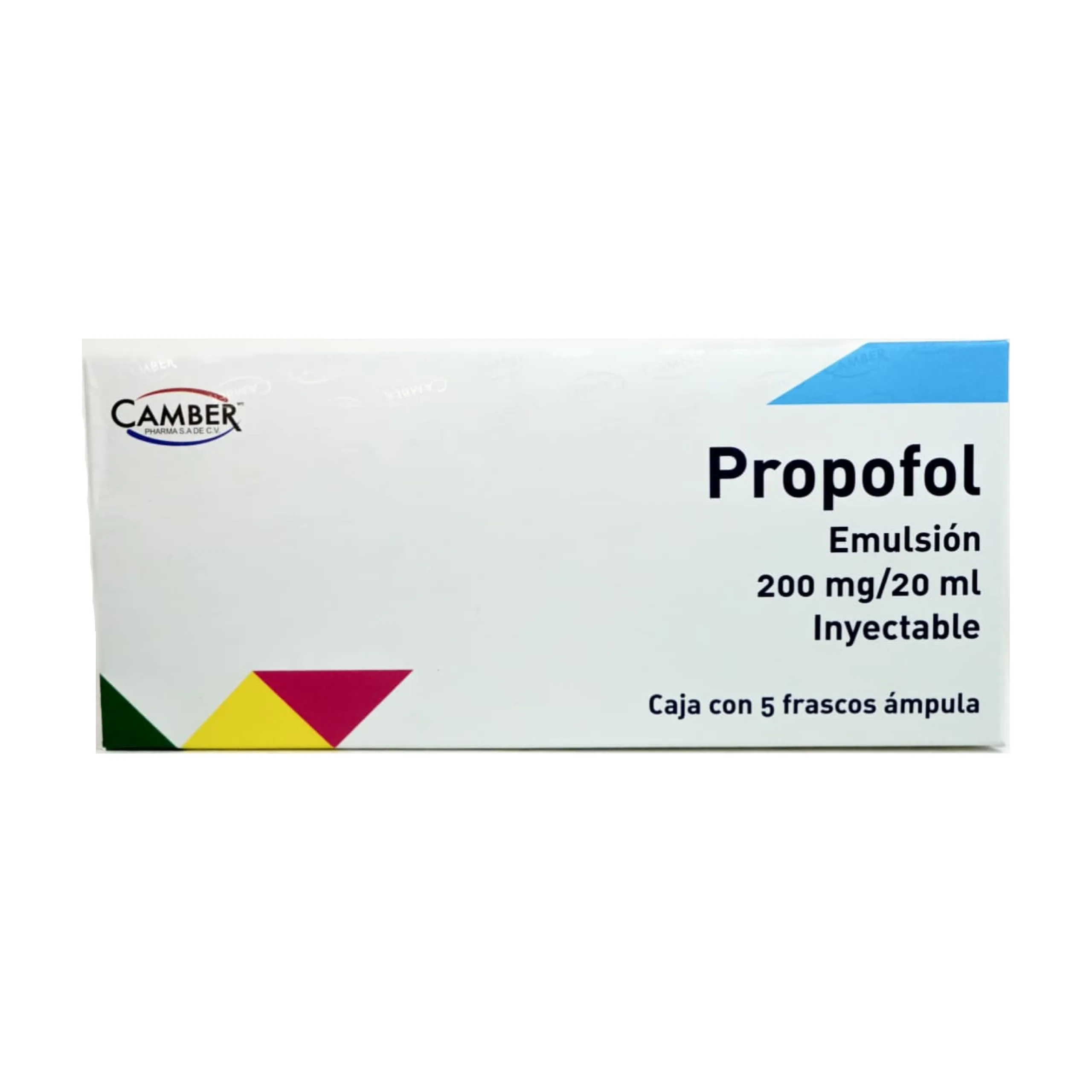 Propofol 200 mg/20 ml Emulsión Inyectable Camber - Caja con 5 Frascos