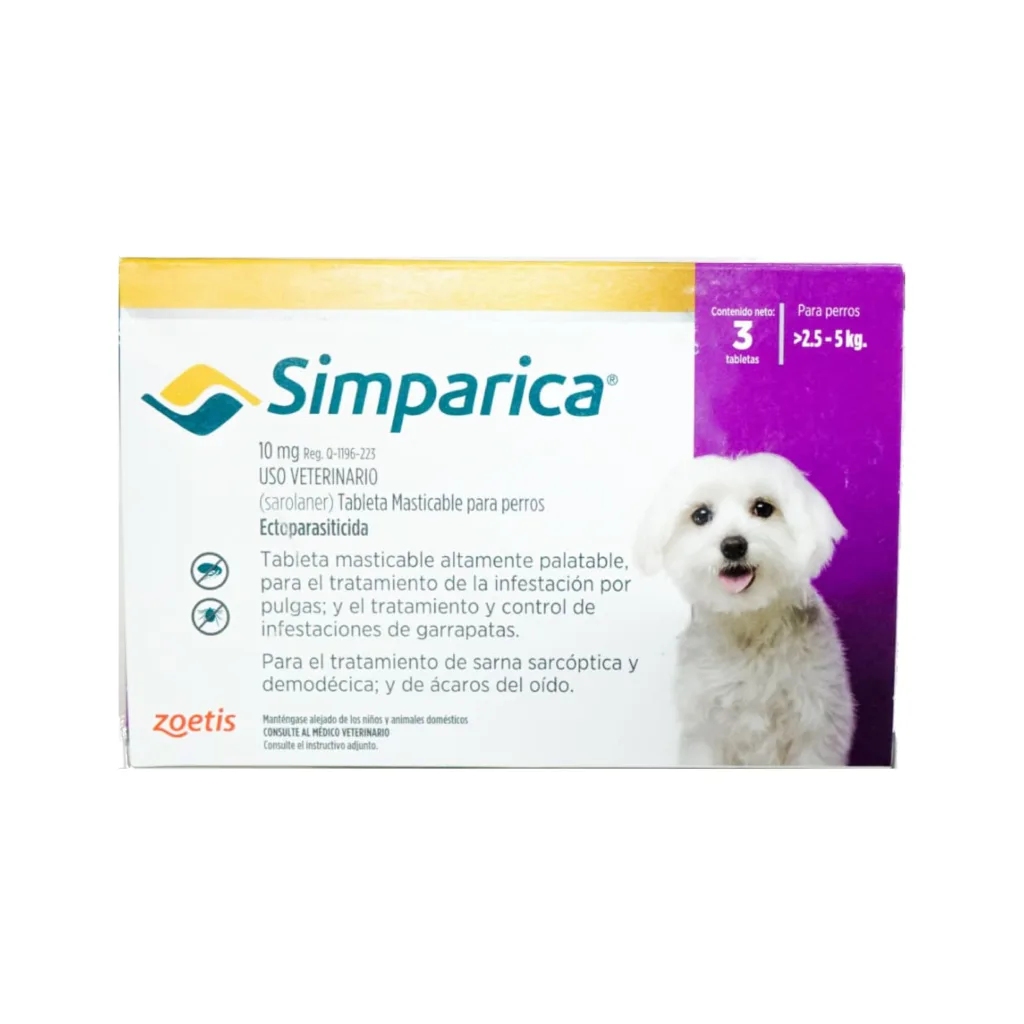 Simparica 10 mg 3 Tabletas | Sarolaner para Perros 2.5-5 kg - Zoetis