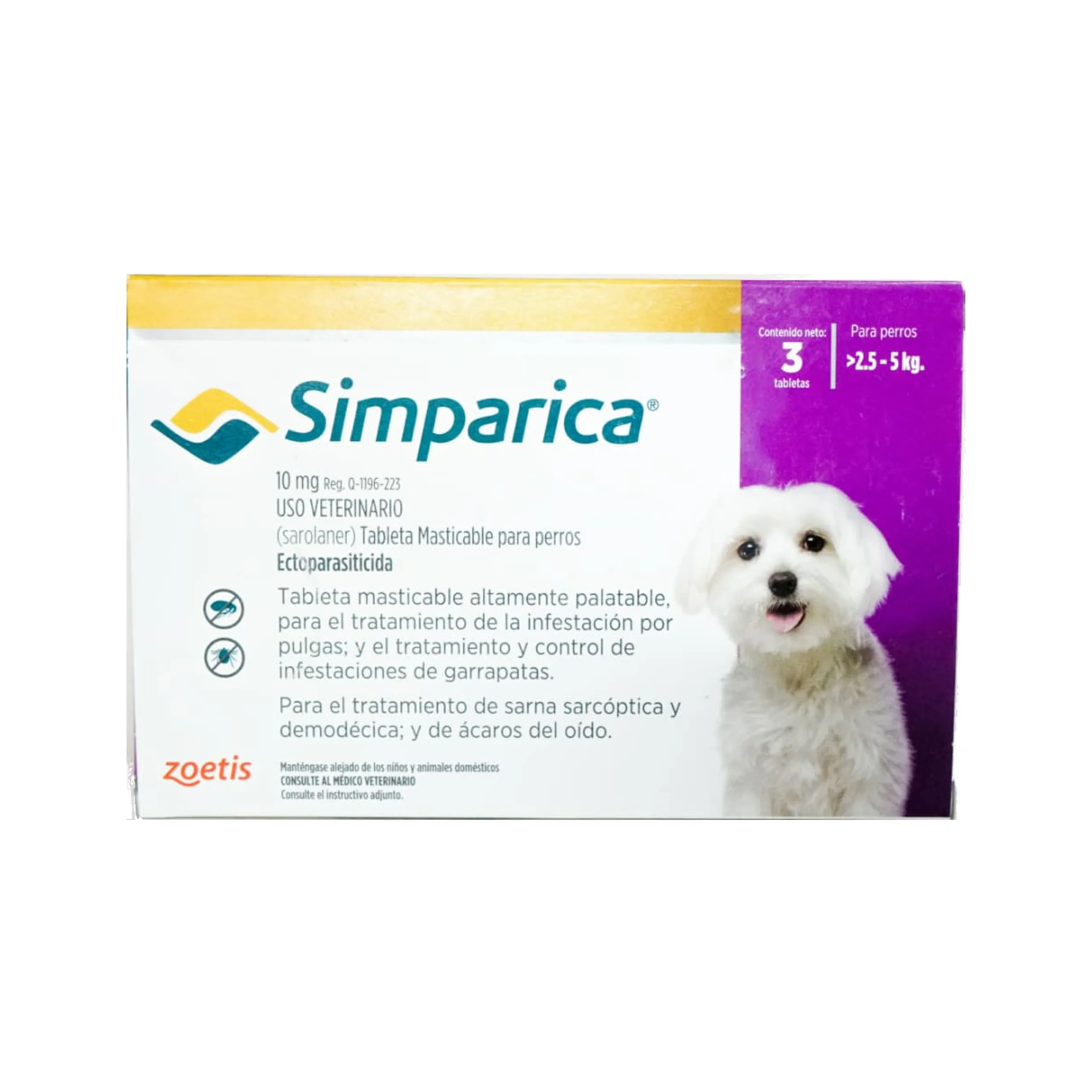 Simparica 10 mg 3 Tabletas | Sarolaner para Perros 2.5-5 kg - Zoetis