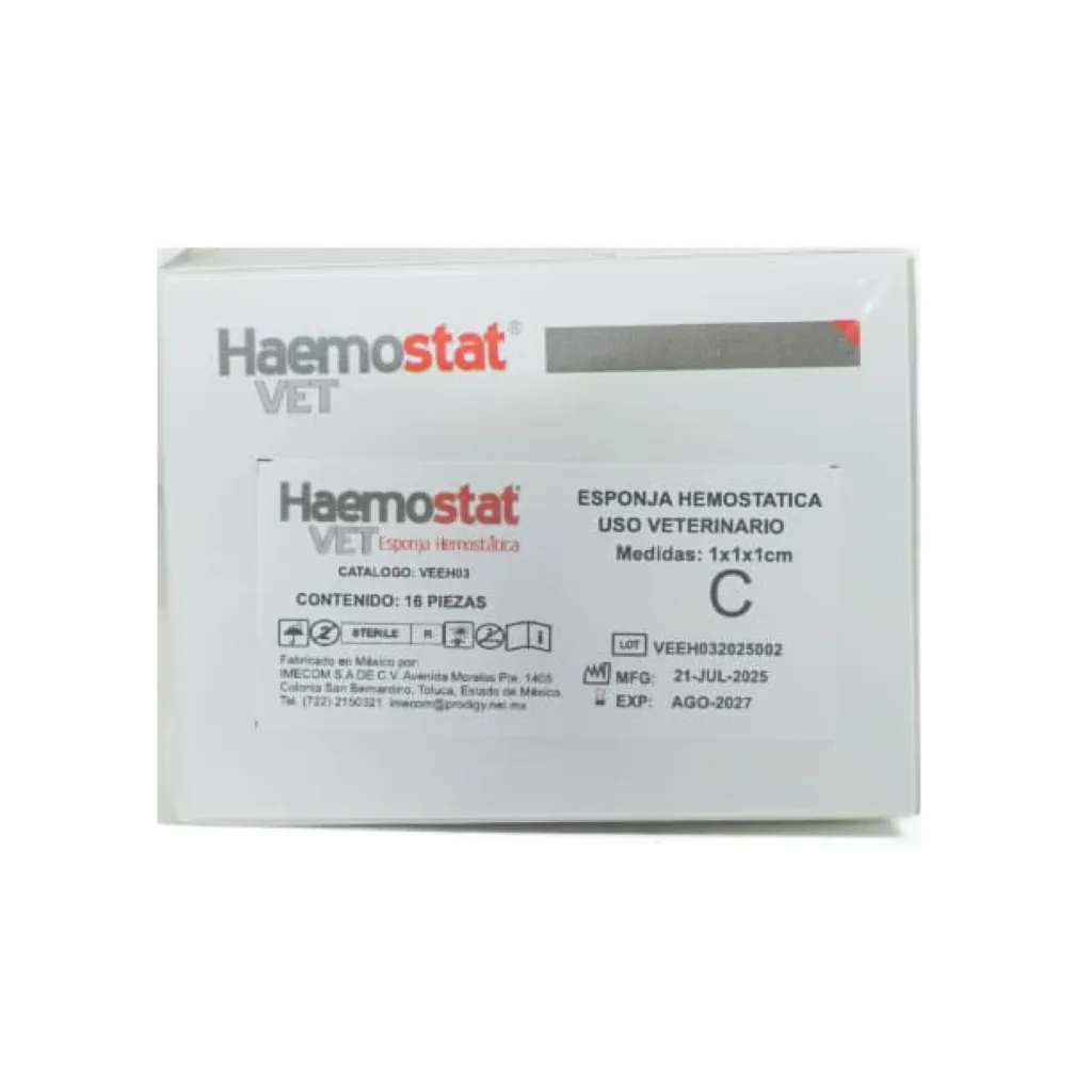 Esponja Hemostática Haemostat VET 1x1x1cm Caja con 16 Piezas