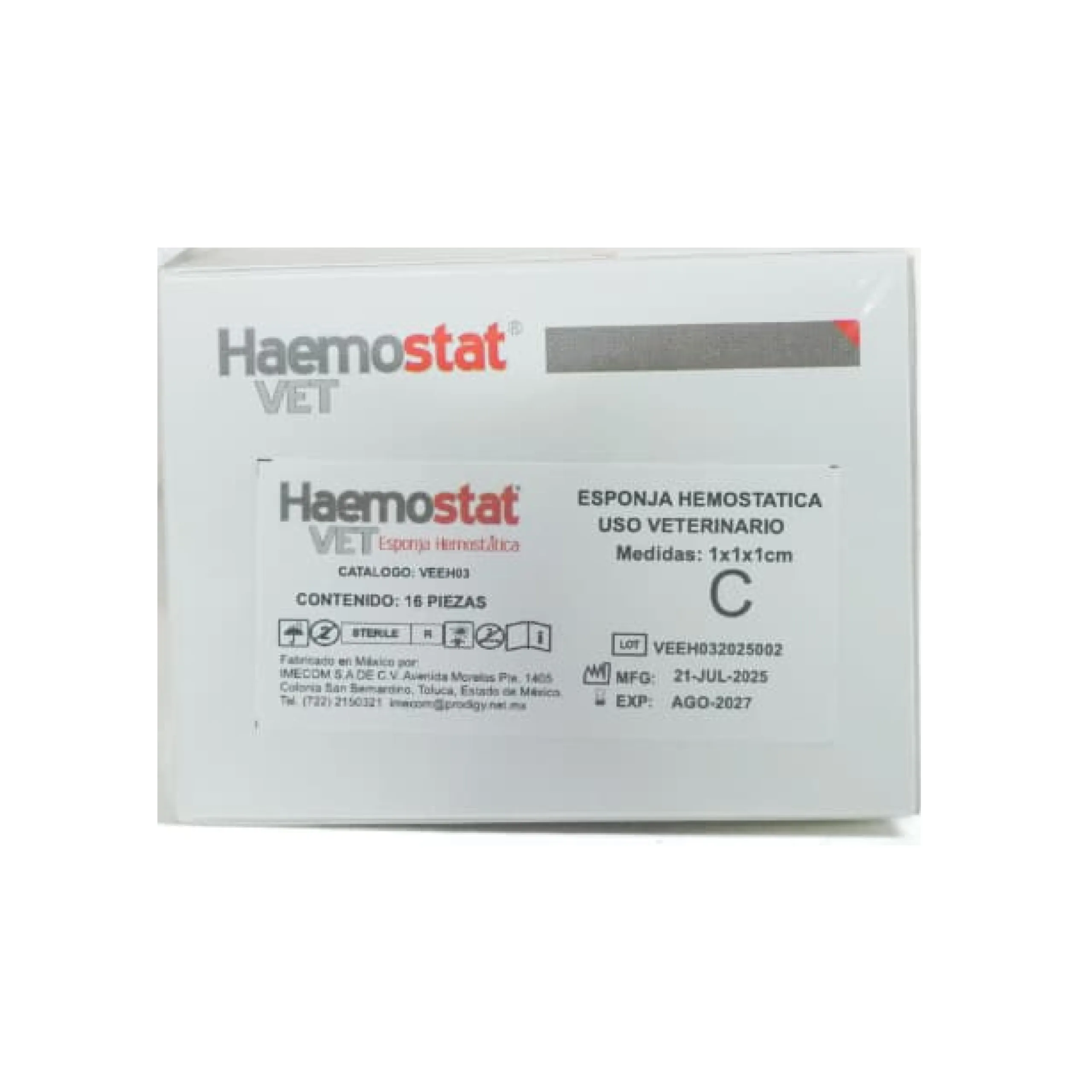 Esponja Hemostática Haemostat VET 1x1x1cm Caja con 16 Piezas